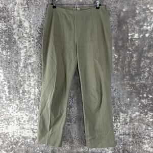 LL Bean Petite Size 8P Stretch Flat Front Straight Leg Pants Green Zip